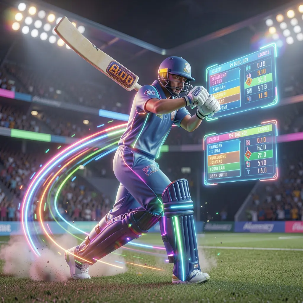 F1111 – Enjoy fast and interactive cricket betting in Bangladesh Dynamic neon cricket player in motion with holographic betting elements representing fast and interactive sports betting on F1111 in Bangladesh